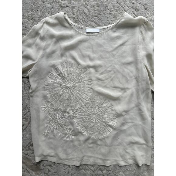 St. Emile Women’s 100% Silk Blouse Embroidered Front White Long Sleeve Size M - Picture 4 of 7